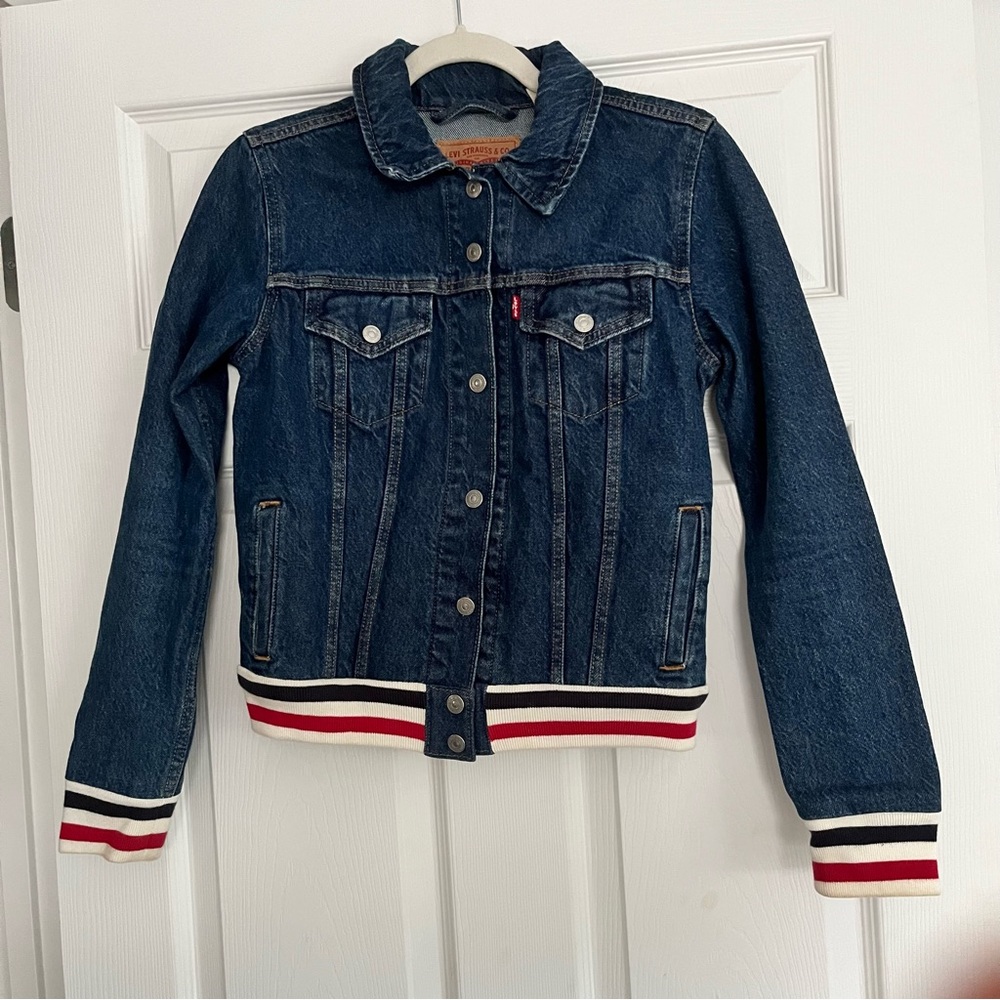 Levi’s Denim Jacket with Red and White Stripes